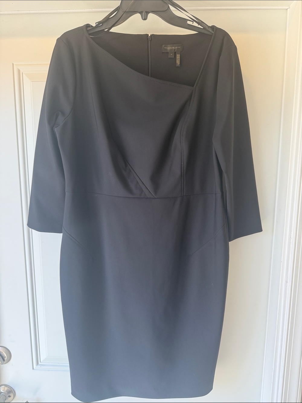 Donna Karan Black Long-Sleeve Asymmetric Neck Sheath Dress